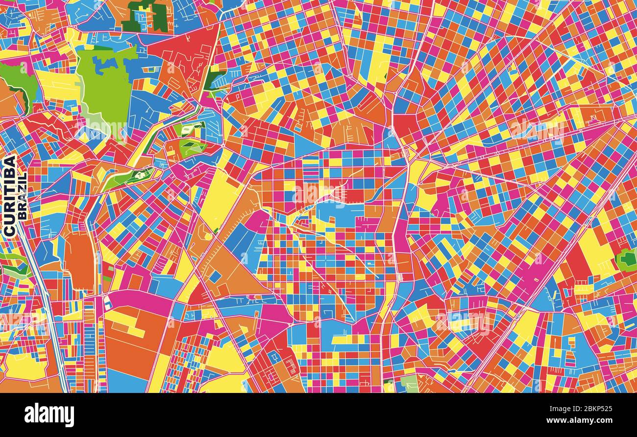Colorful vector map of Curitiba, Brazil. Art Map template for selfprinting wall art in landscape