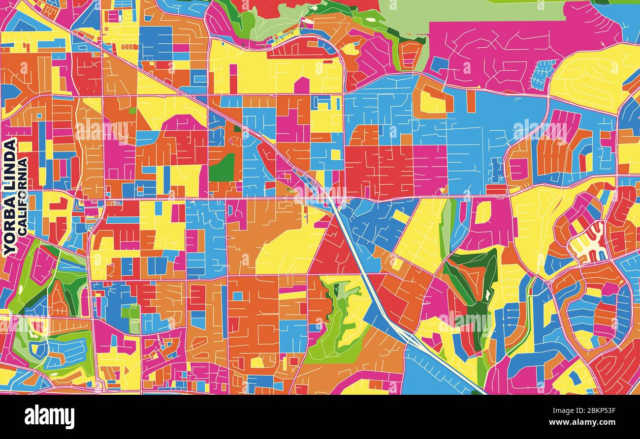 Colorful vector map of Yorba Linda, California, USA. Art Map template for selfprinting wall art