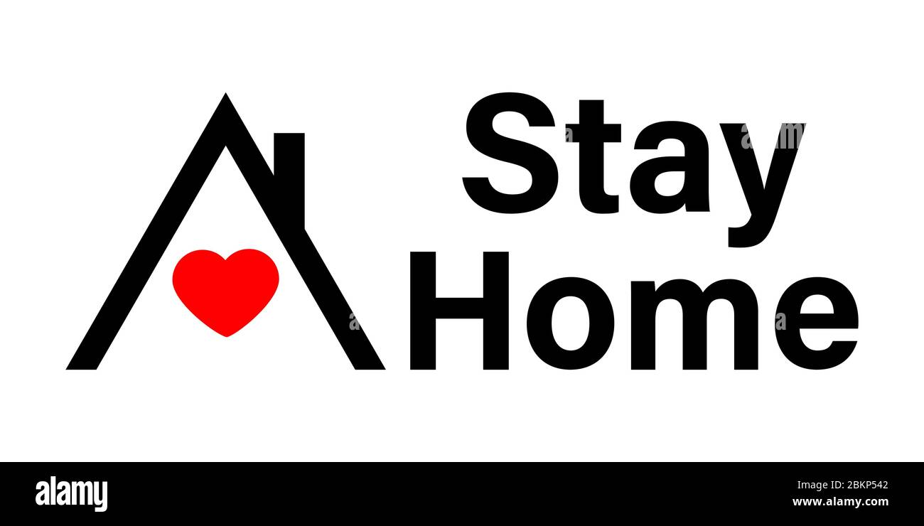 Slogan call and hashtag Sit at home with a picture of the heart. Vector flat illustration with housing logo. Epidemic Cove 19 with calling is all Stock Vector