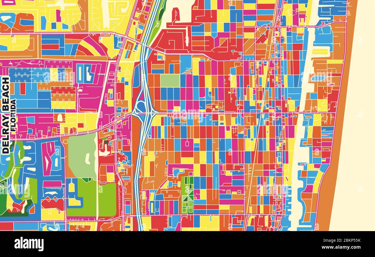 Delray Beach Zoning Map Colorful Vector Map Of Delray Beach, Florida, Usa. Art Map Template For  Selfprinting Wall Art In Landscape Format Stock Vector Image & Art - Alamy