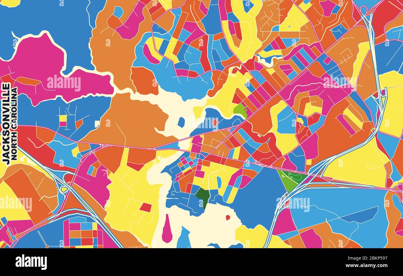 Colorful vector map of Jacksonville, North Carolina, USA. Art Map template for selfprinting wall ...