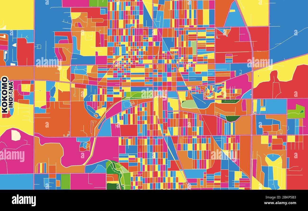 Colorful vector map of Kokomo, Indiana, USA. Art Map template for