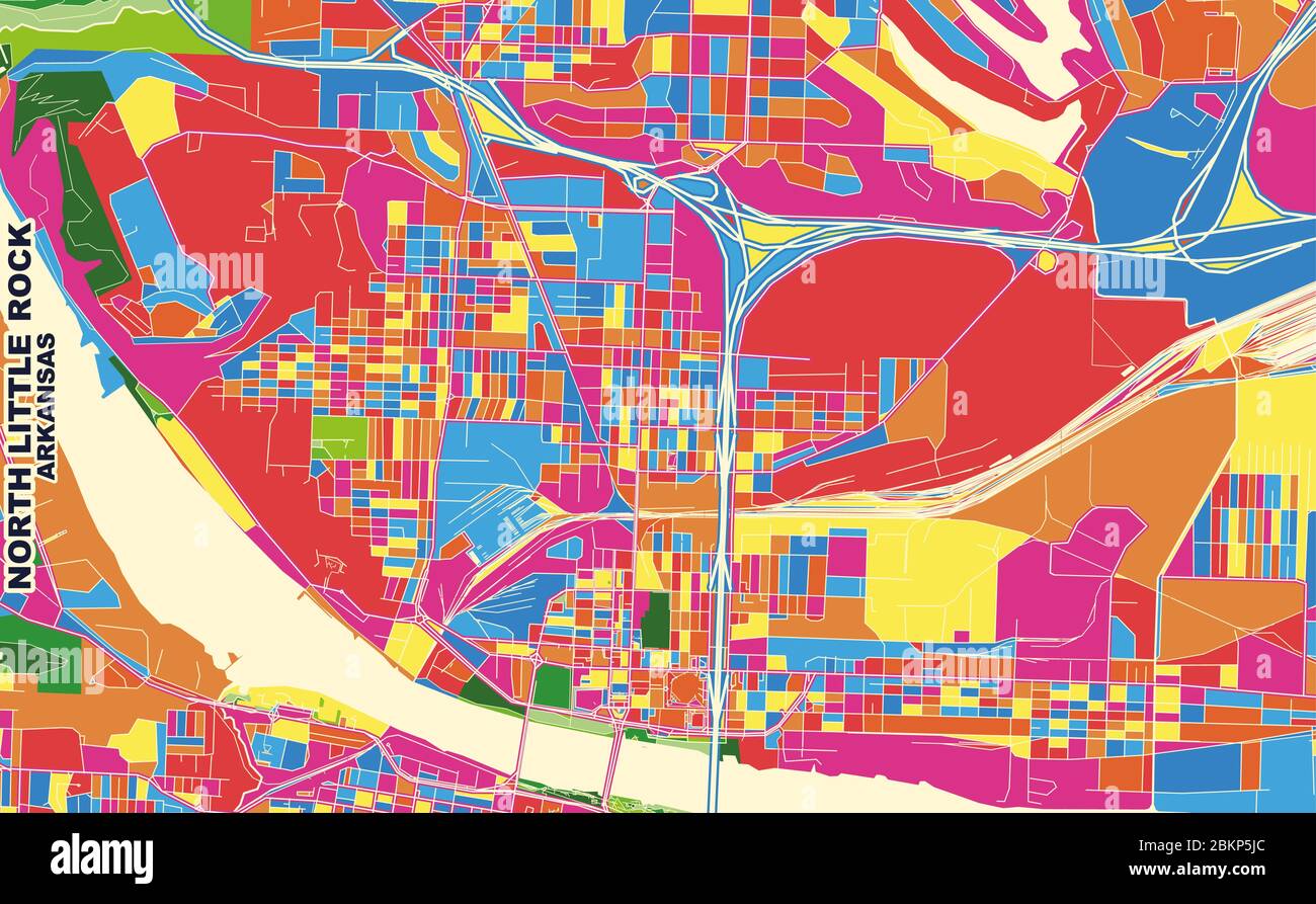 Colorful vector map of North Little - Colorful Vector Map Of North Little Rock Arkansas Usa Art Map Template For Selfprinting Wall Art In Landscape Format 2BKP5JC
