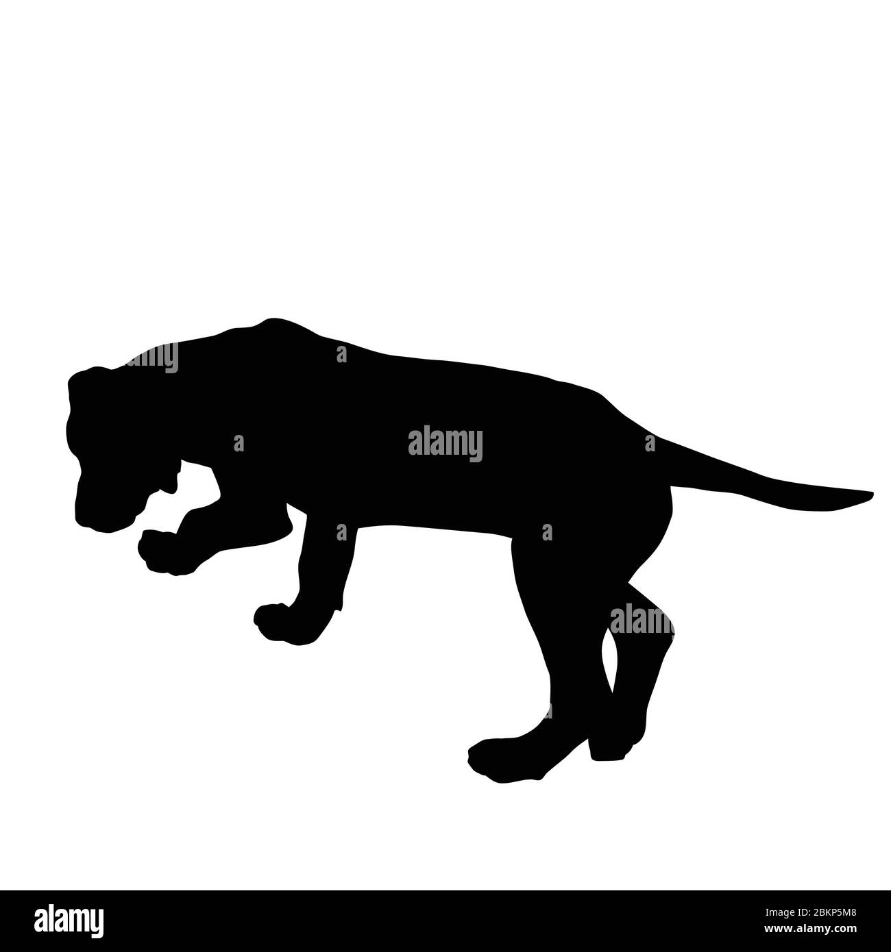 Dog silhouette sniffing the tracks on white background, vector illustration Stock Vector