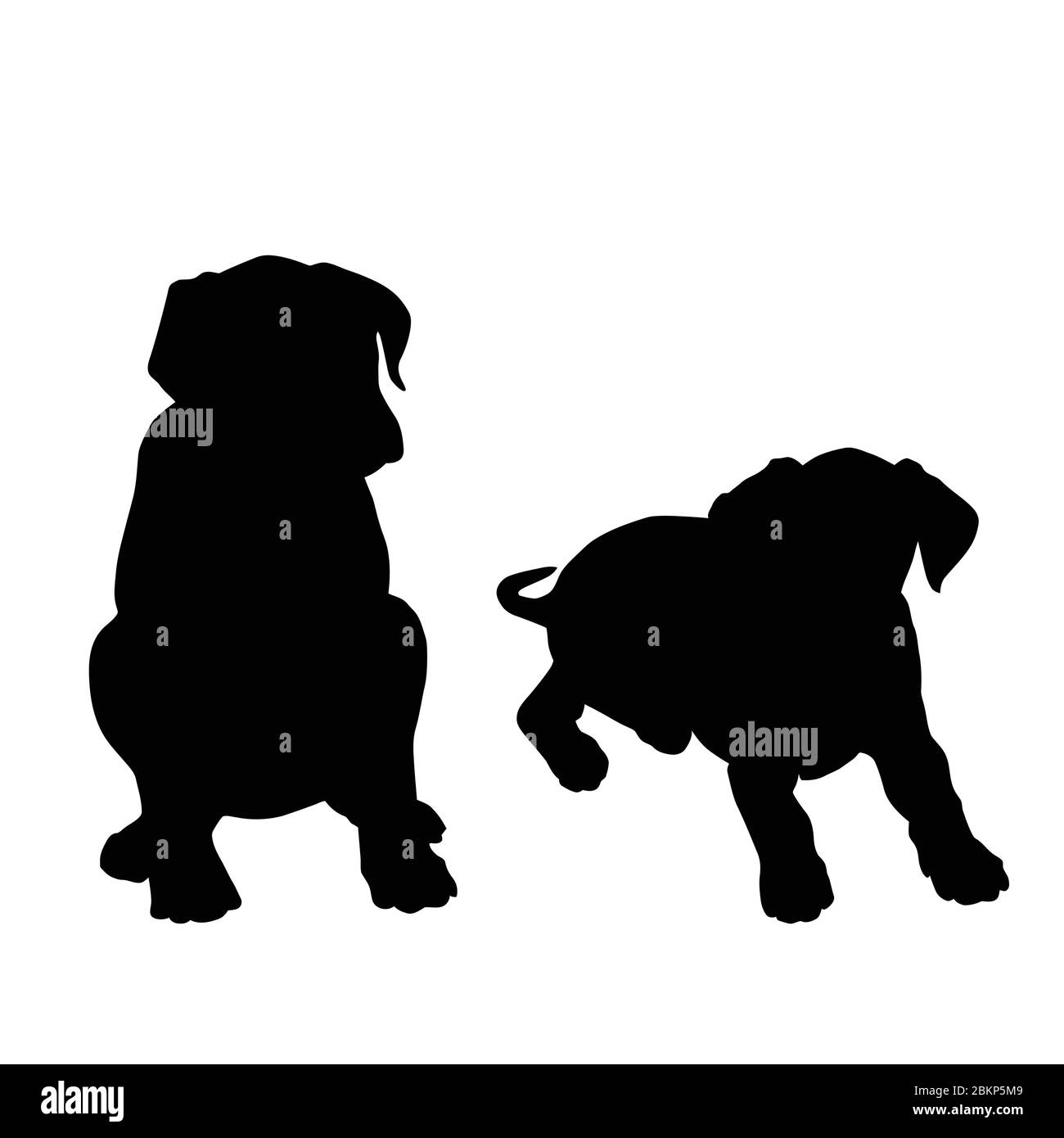 Two puppy sitting silhouettes on white background, vector illustration Stock Vector