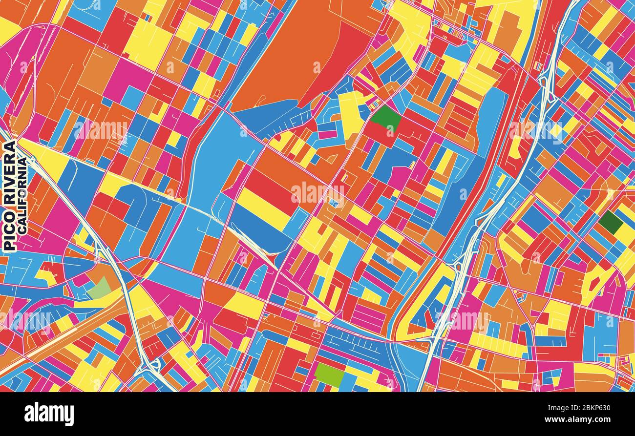 Colorful vector map of Pico Rivera, California, USA. Art Map template