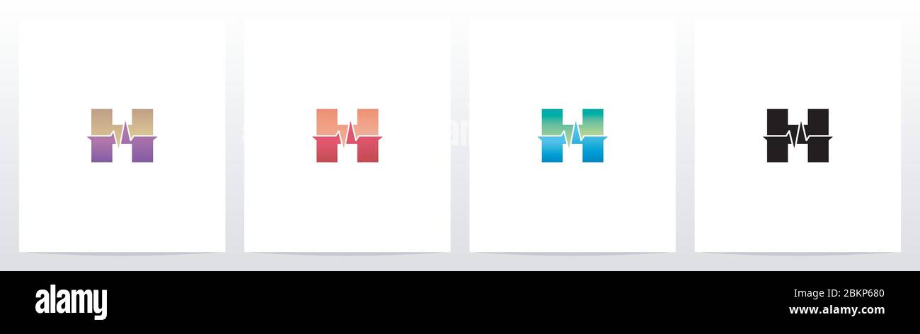 Pulse Line On Letter Logo Design H Stock Vector