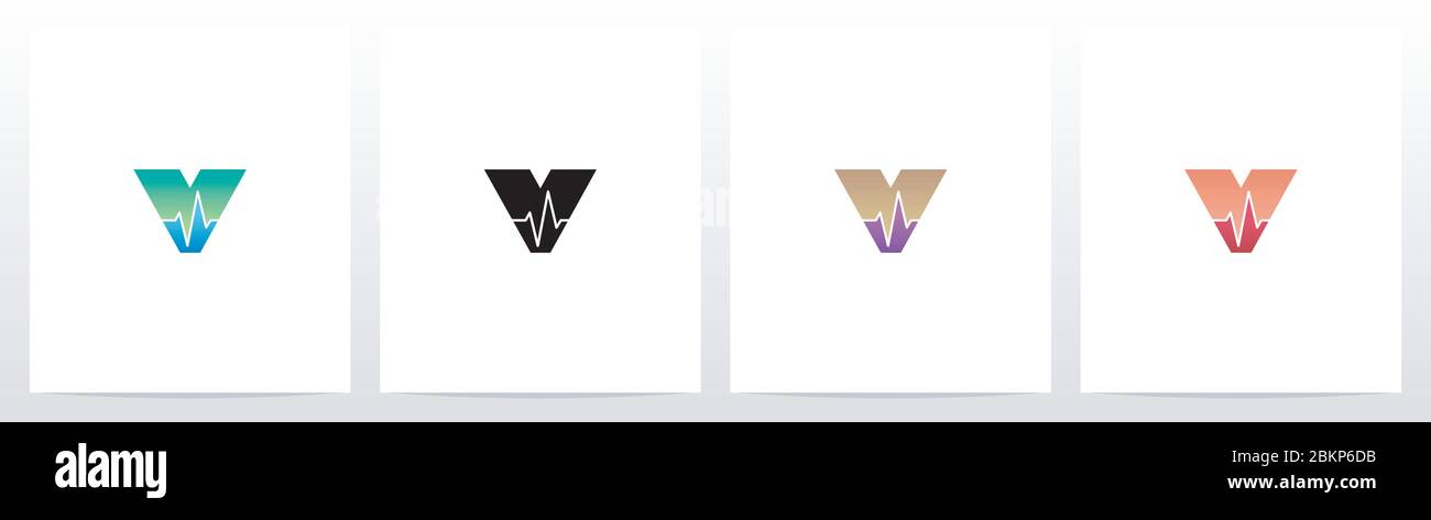Pulse Line On Letter Logo Design V Stock Vector