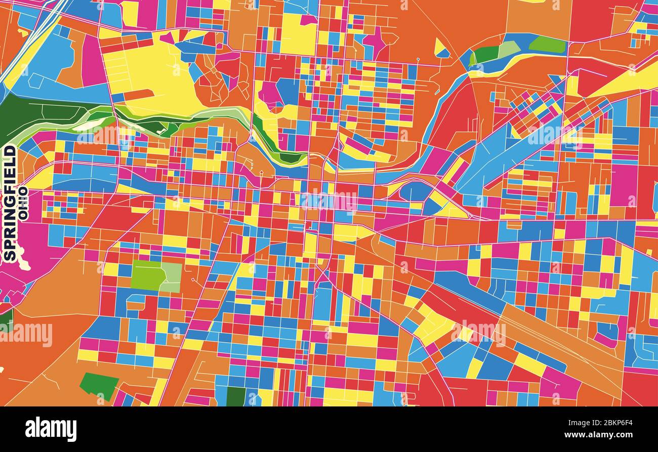 Colorful vector map of Springfield, Ohio, USA. Art Map template for
