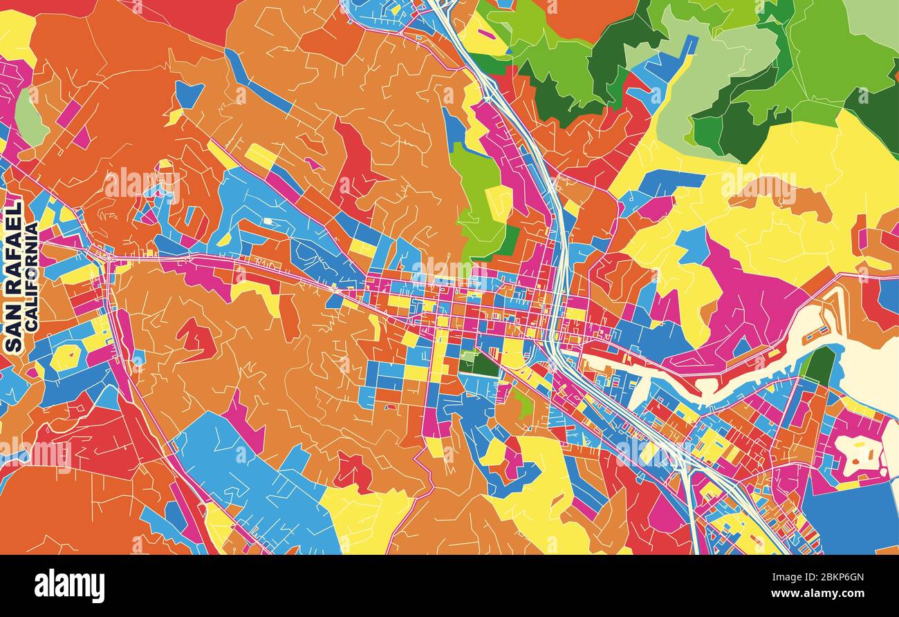 Colorful vector map of San Rafael, California, USA. Art Map template ...