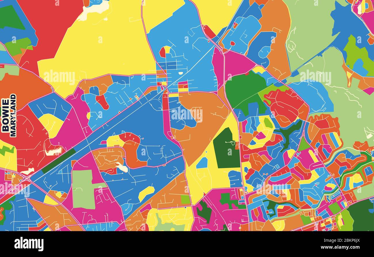 Colorful Vector Map Of Bowie Maryland USA Art Map Template For   Colorful Vector Map Of Bowie Maryland Usa Art Map Template For Selfprinting Wall Art In Landscape Format 2BKP6JX 