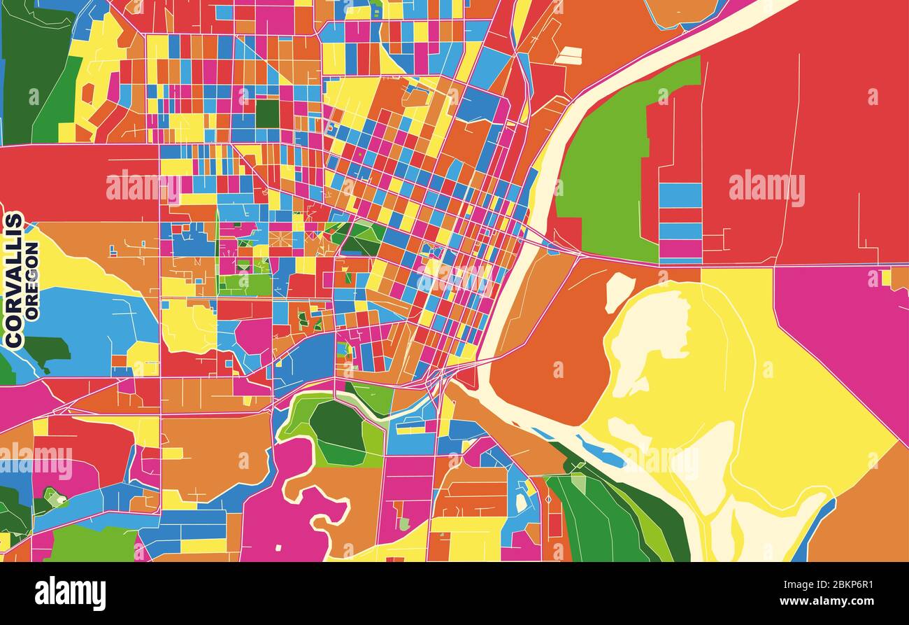 Colorful vector map of Corvallis, Oregon, USA. Art Map template for