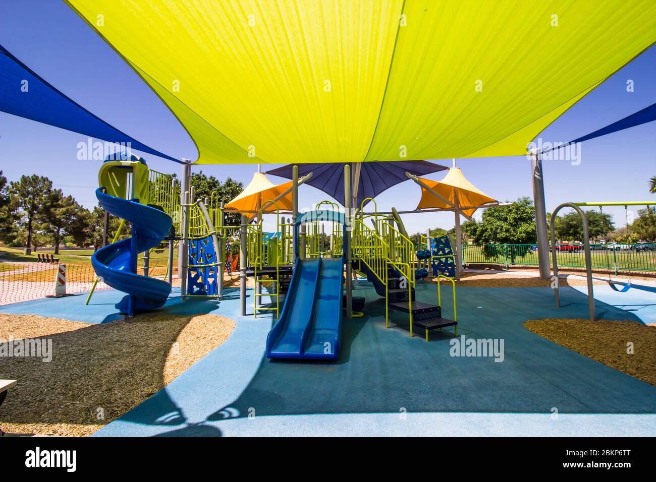 Children's Playground Equipment With Multiple Slides Stock Photo
