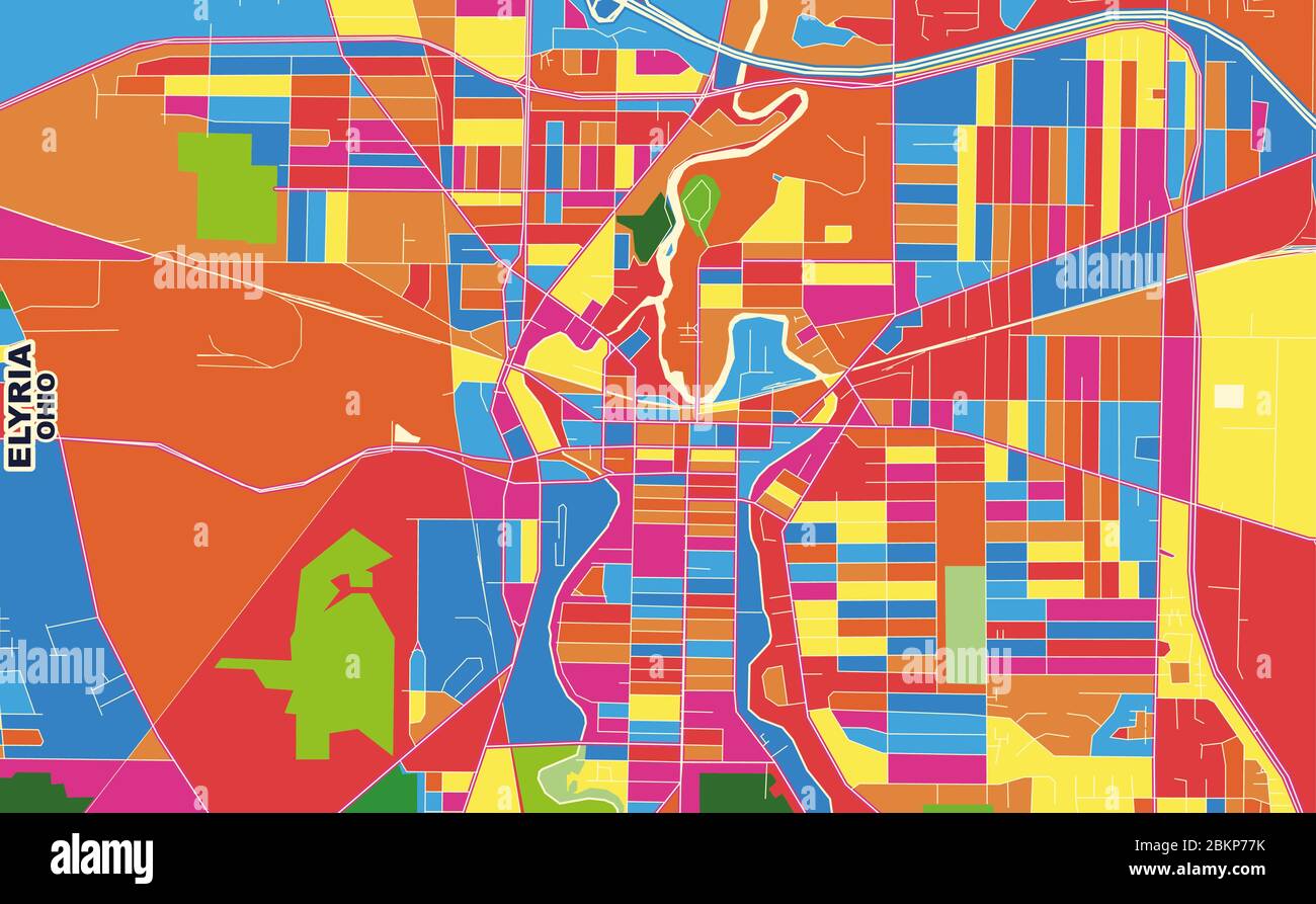 Colorful vector map of Elyria, Ohio, United States of America. Art Map