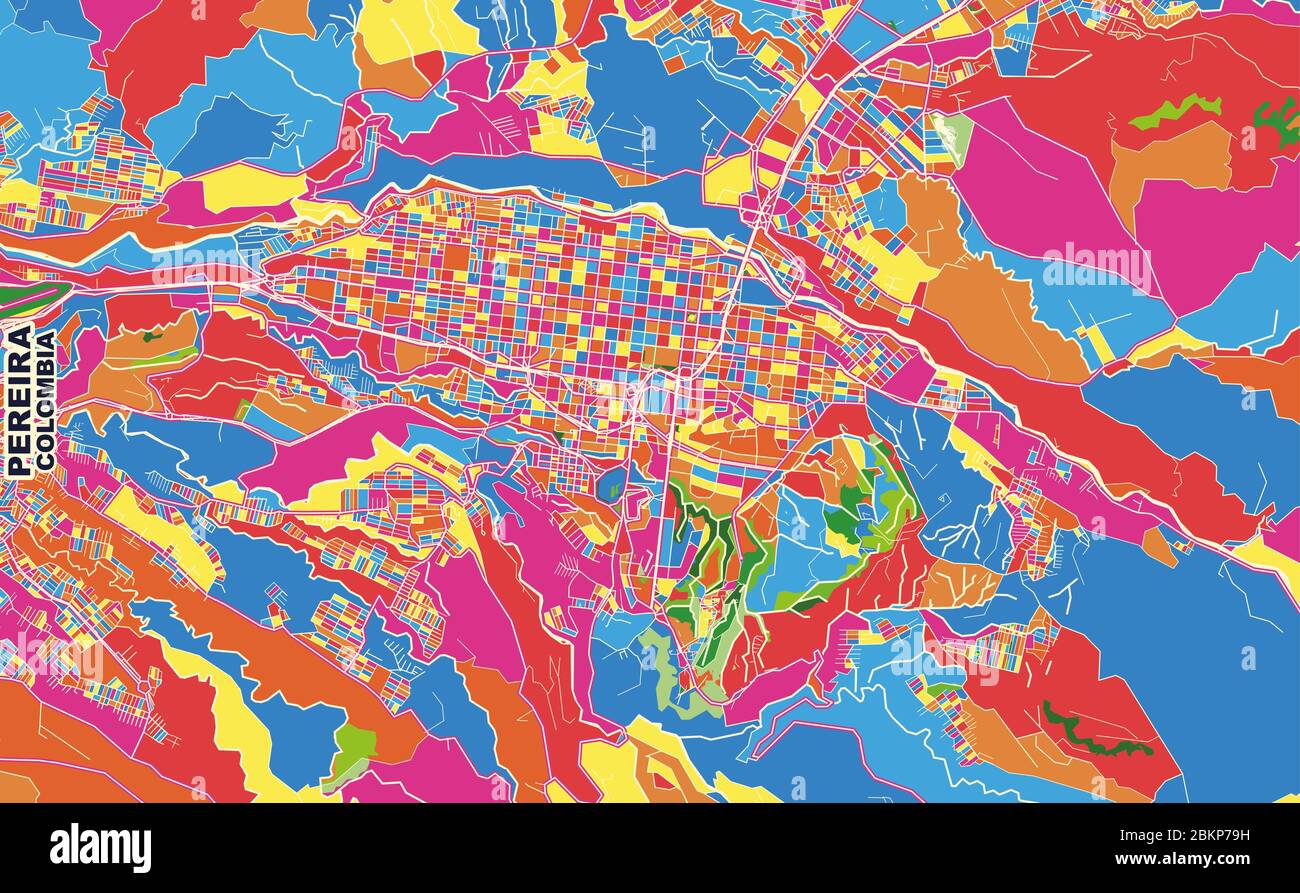 Colorful vector map of Pereira, Colombia. Art Map template for