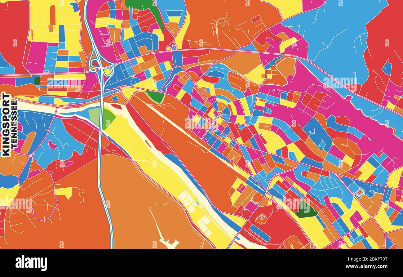 Colorful vector map of Kingsport, Tennessee, United States of America