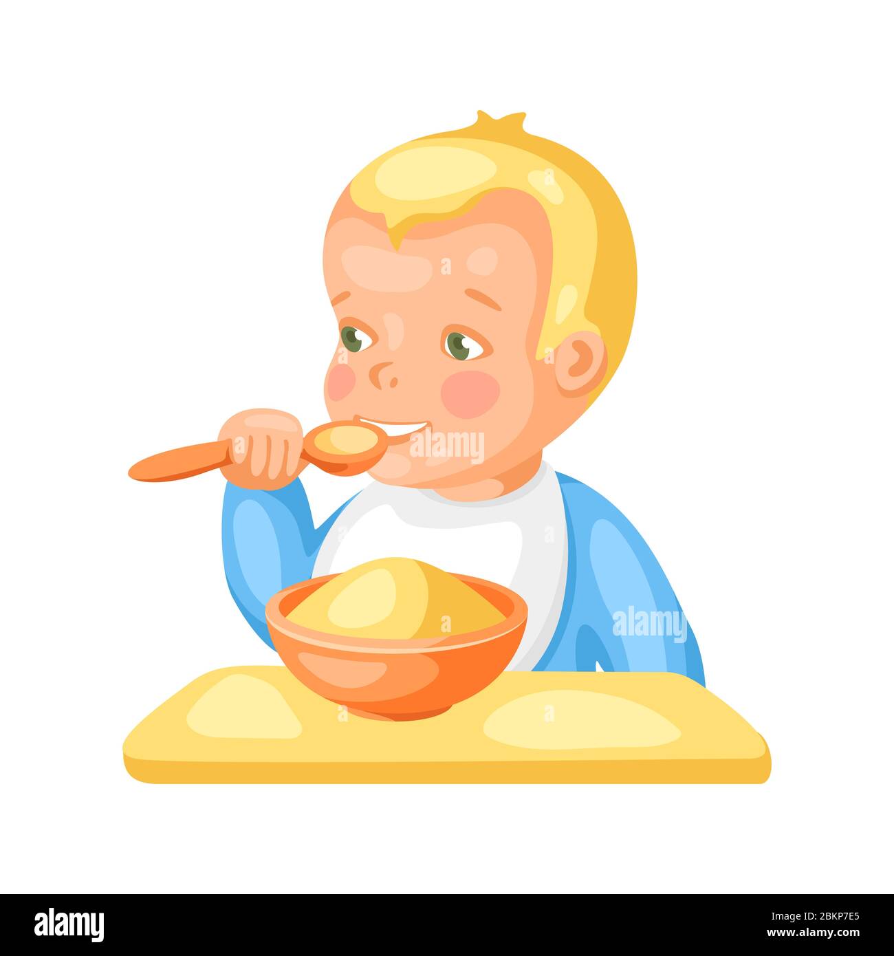 Illustration of cute little baby with plate of porridge Stock Vector Image  & Art - Alamy