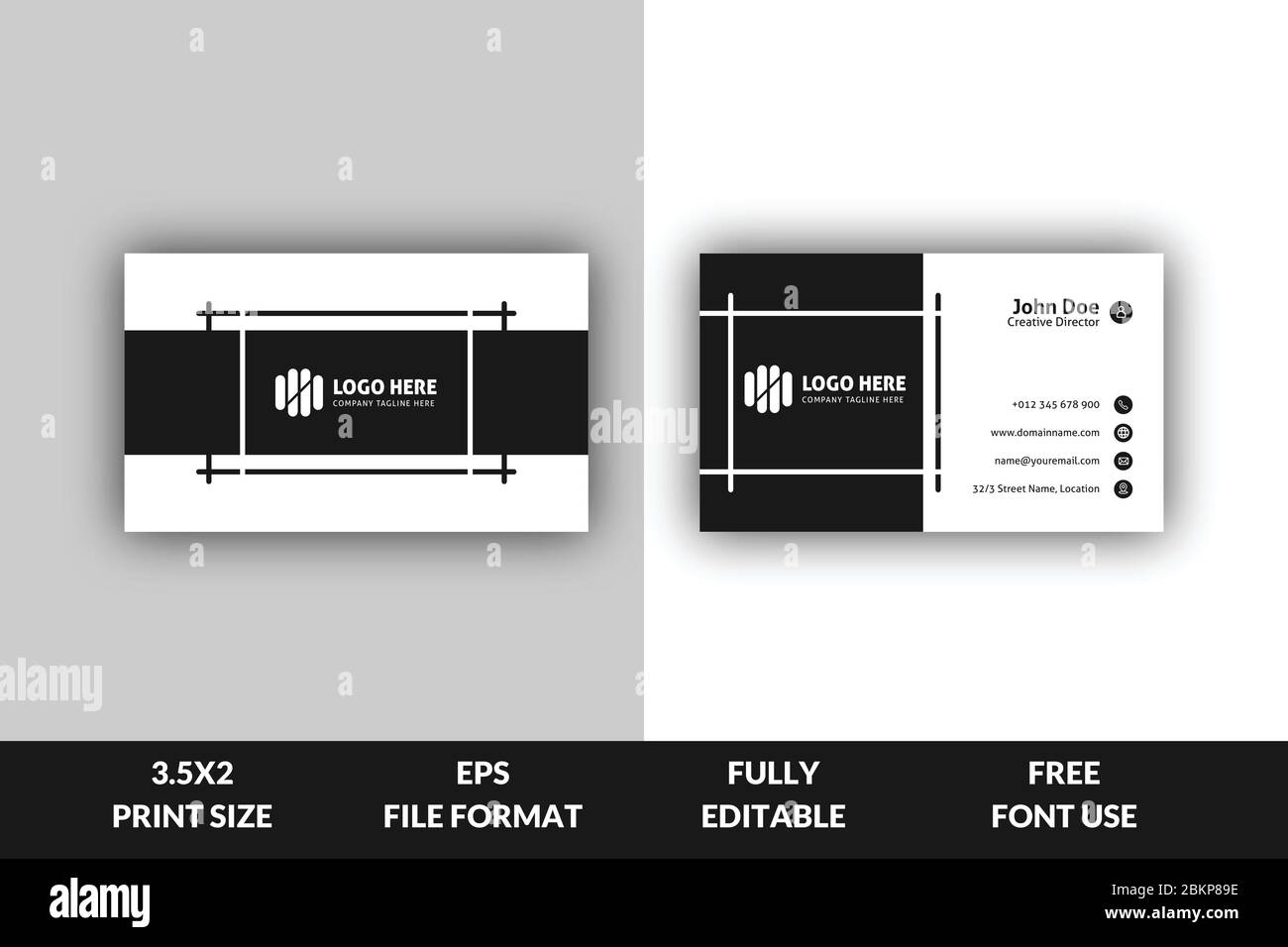 Clean and Corporate business card template, black and white color