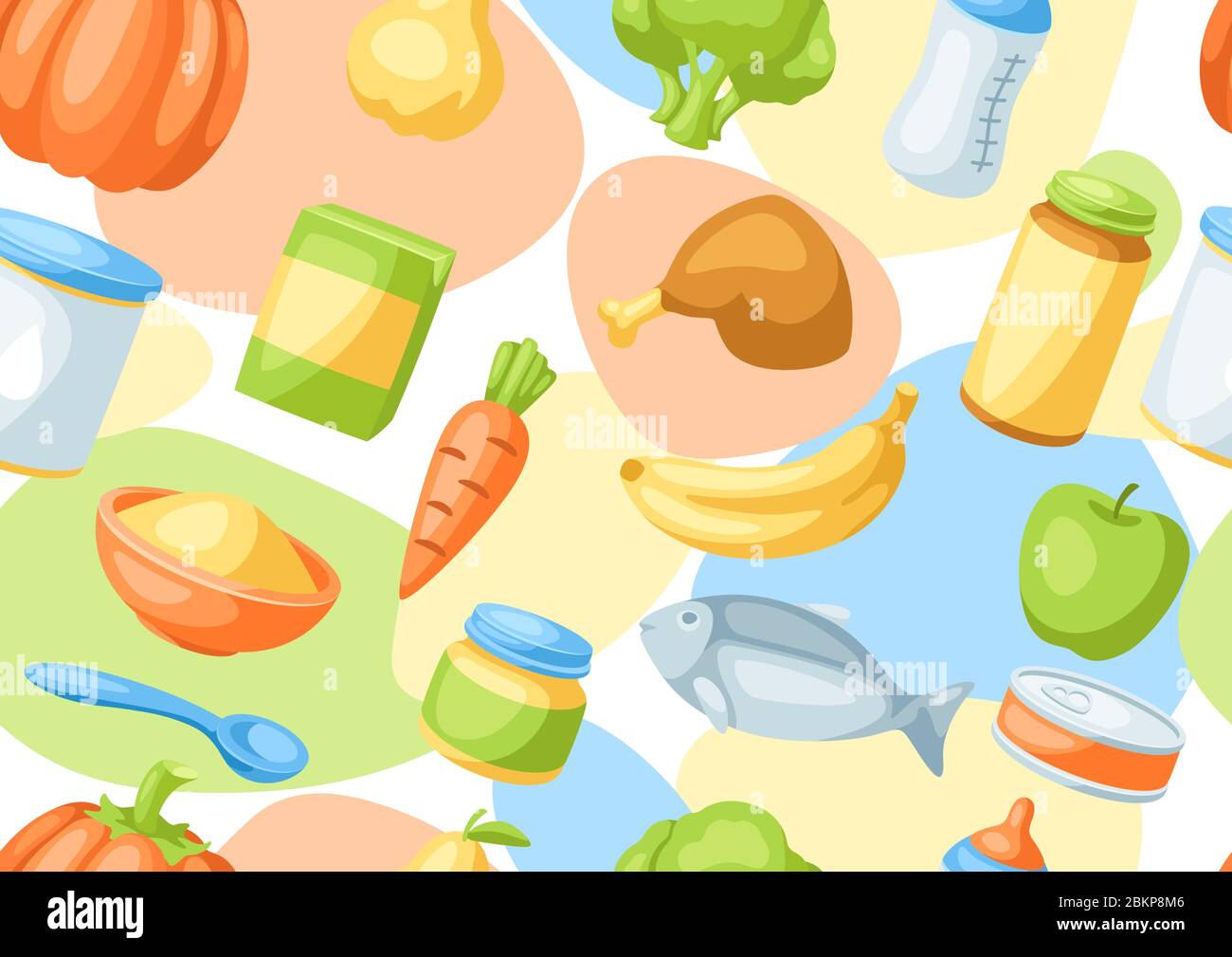 Seamless pattern with baby food items. Stock Vector