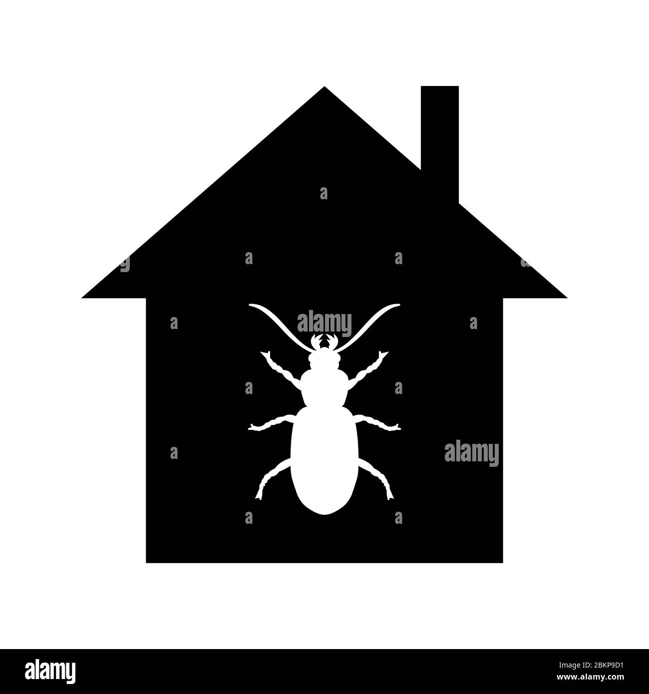 House attacked by beetle, minimalist flat vector illustration icon, symbol for insect damage Stock Vector