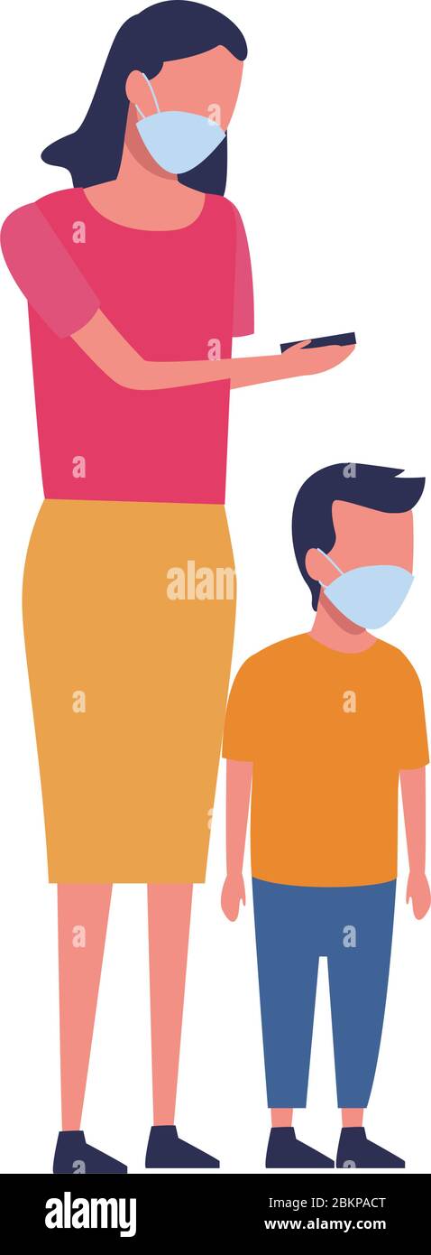 mother and son using face masks characters Stock Vector Image & Art - Alamy