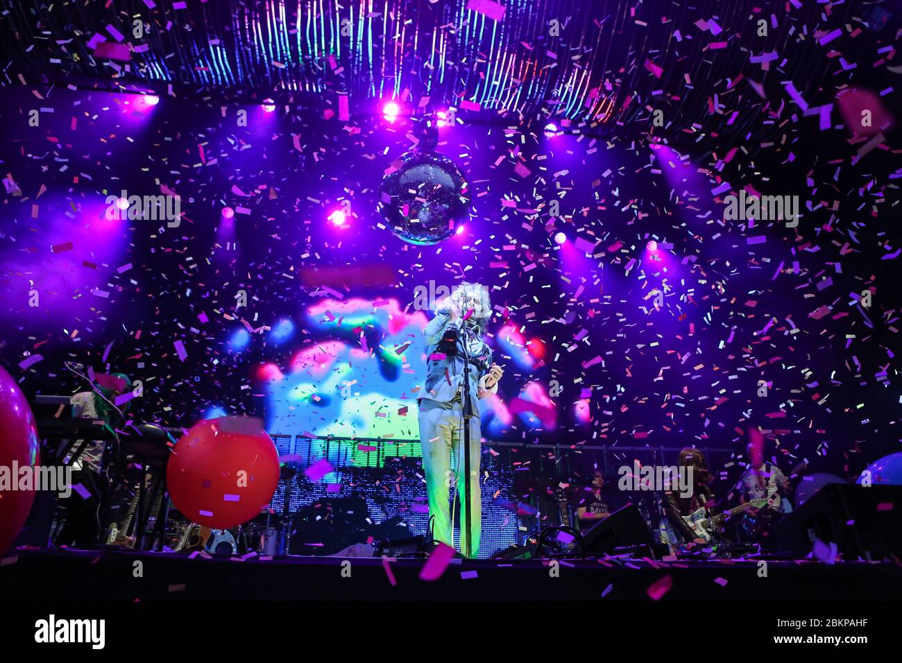 Singer Wayne Coyne of the Flaming Lips, as the band performs at the 2018 Bluedot Festival held at Jodrell Bank in Cheshire, UK. Stock Photo