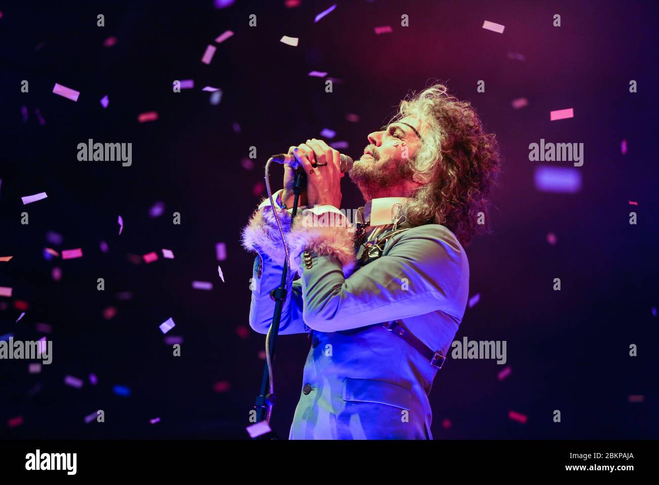 Singer Wayne Coyne of the Flaming Lips, as the band performs at the 2018 Bluedot Festival held at Jodrell Bank in Cheshire, UK. Stock Photo