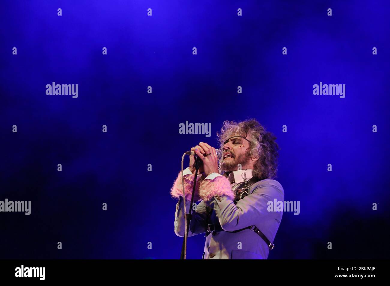 Singer Wayne Coyne of the Flaming Lips, as the band performs at the 2018 Bluedot Festival held at Jodrell Bank in Cheshire, UK. Stock Photo