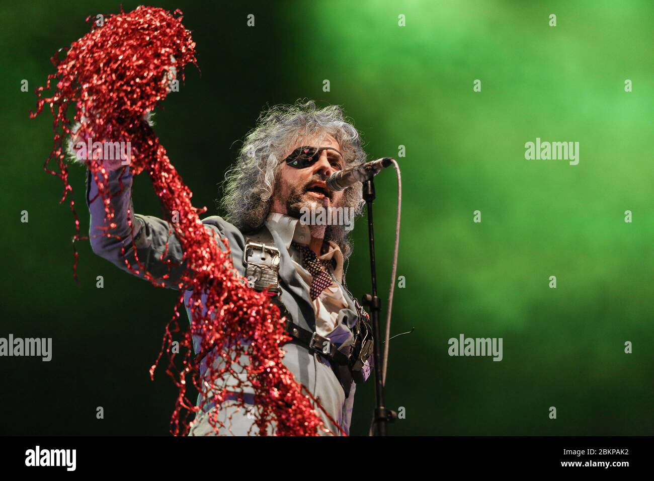 Singer Wayne Coyne of the Flaming Lips, as the band performs at the 2018 Bluedot Festival held at Jodrell Bank in Cheshire, UK. Stock Photo