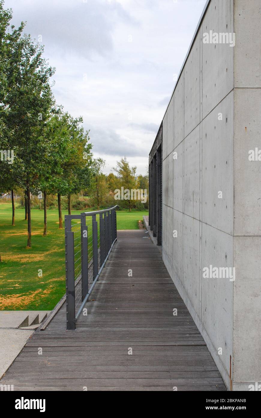 Reinforced Concrete Timber Thames Barrier Park Pavilion North Woolwich Road, Royal Docks, London by Patel Taylor Alain Cousseran Allain Provost Stock Photo