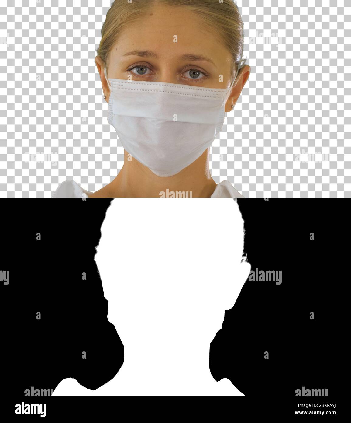 Business woman in a protective medical mask, Alpha Channel Stock Photo