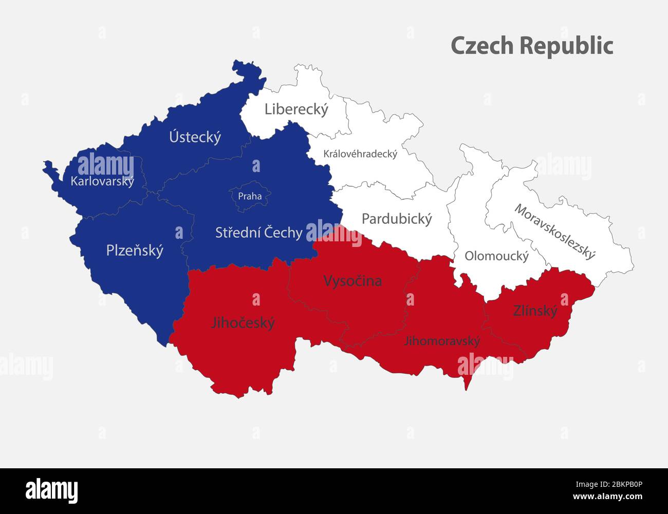 Map of the Czech Republic in the colors of the flag with administrative divisions vector Stock Vector