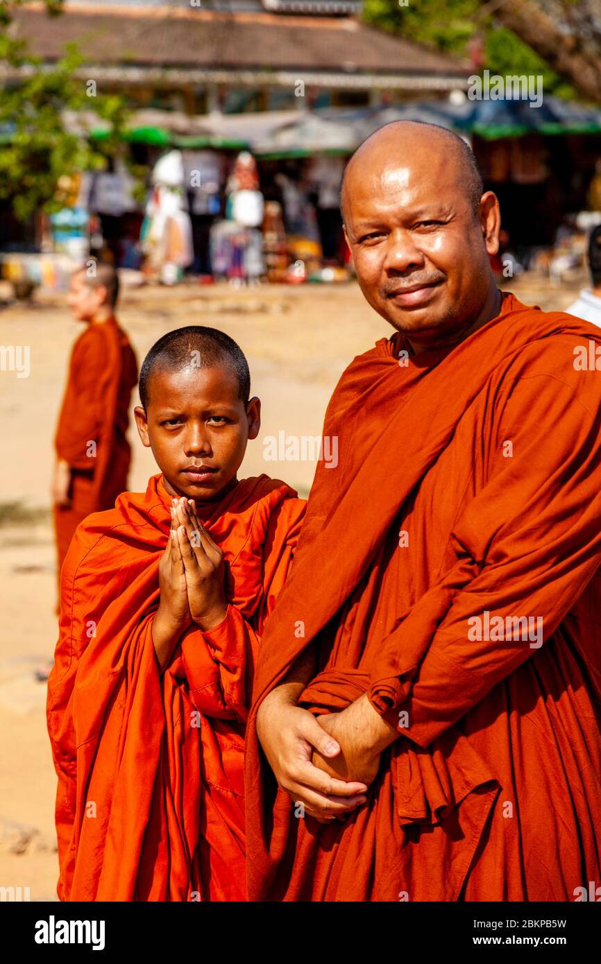 Buddhist Monks At Angkor Wat, Siem Reap, Siem Reap Province, Cambodia