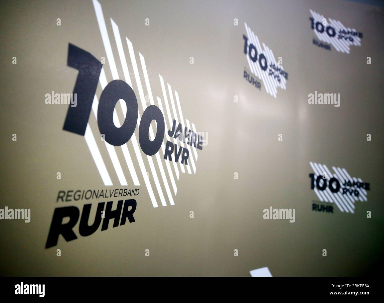 05 May 2020, North Rhine-Westphalia, Essen: The photo shows a photo background for the 100th anniversary of the Regionalverband Ruhr (RVR). The association celebrates its 100th anniversary with the book 'Vom Ruhrgebiet zur Metropole Ruhr'. Photo: Roland Weihrauch/dpa Stock Photo