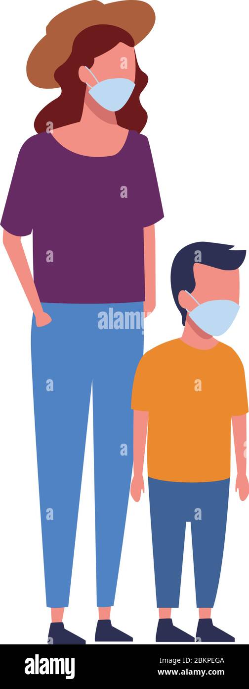 mother and son using face masks characters Stock Vector Image & Art - Alamy