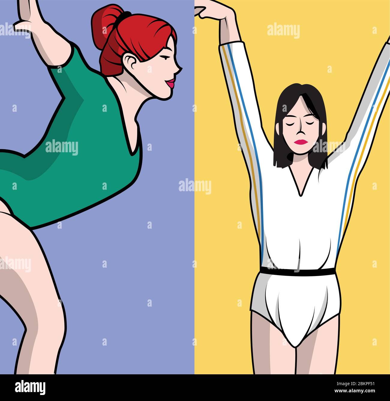 two women gymnasts in white and green tights Stock Vector Image & Art