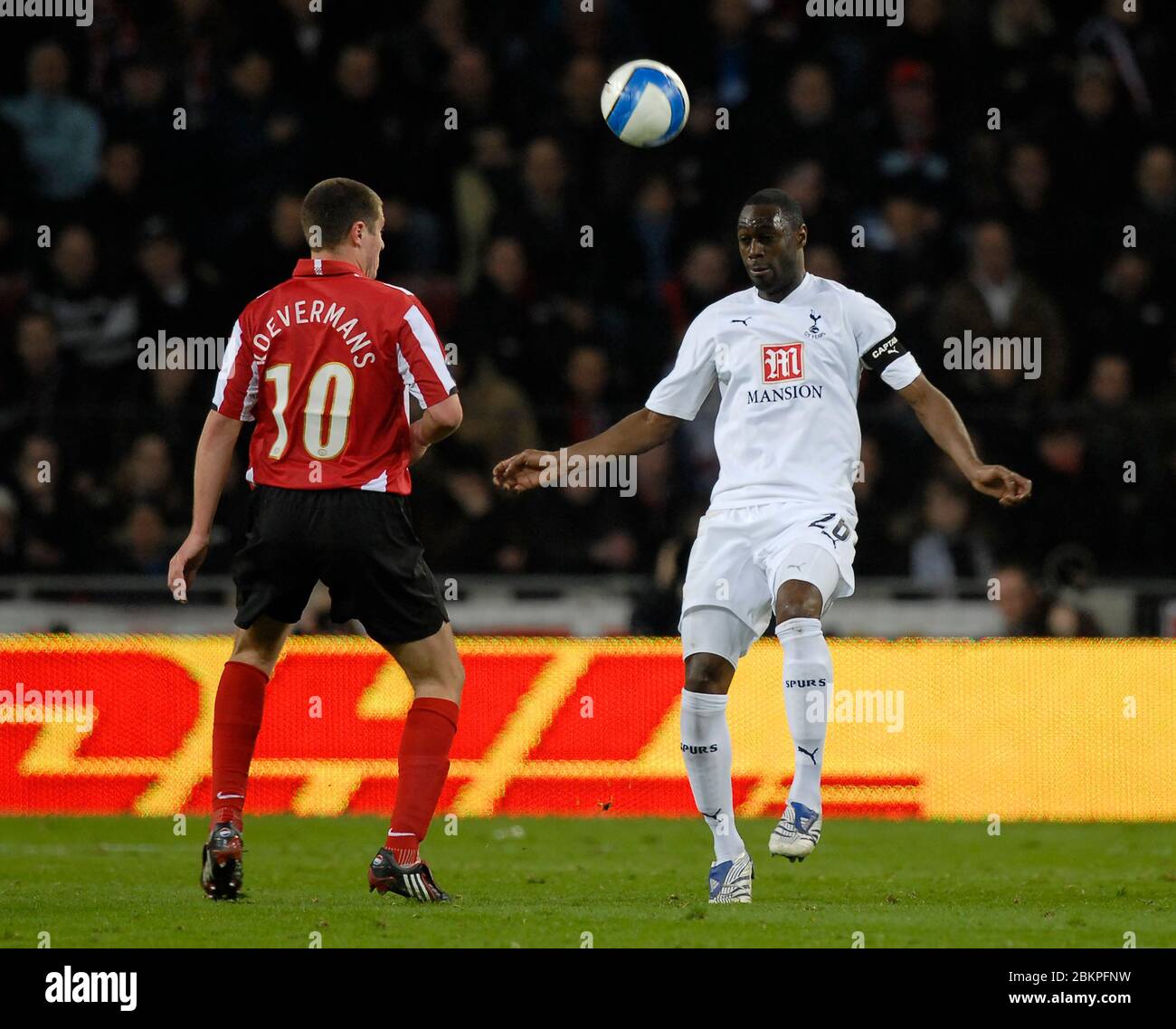 EINDHOVEN, NEDERLAND. MARCH 12: Ledley King of Tottenham Hotspur During UEFA Cup Round of 16 Second Leg between PSV Eindhoven and Tottenham Hotspur at Stock Photo