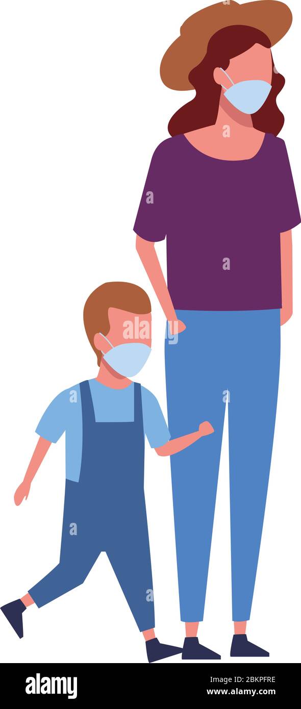 mother and son using face masks characters Stock Vector Image & Art - Alamy