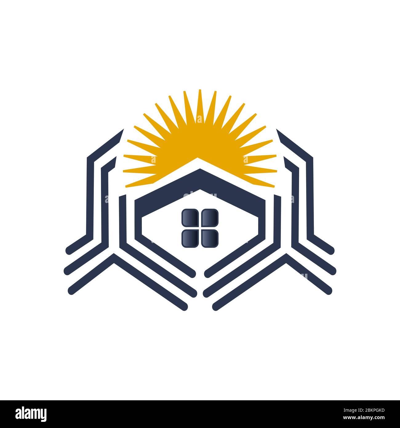 home with sun conception vector logo template Stock Vector