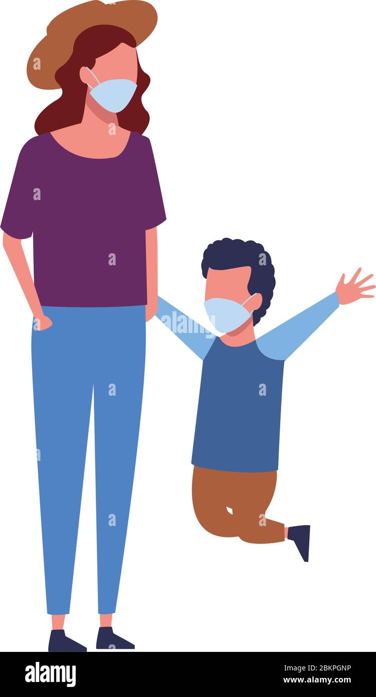 mother and son using face masks characters Stock Vector Image & Art - Alamy