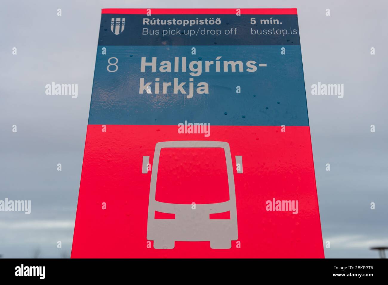 Reykjavik, Iceland. Colorful Hallgrimskirkja bus stop 8 in Reykjavik. Stock Photo