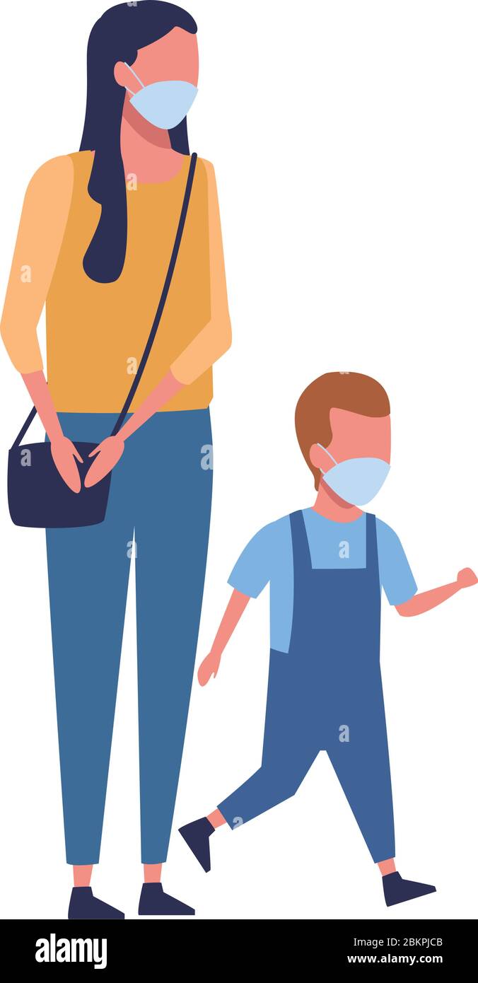 mother and son using face masks characters Stock Vector Image & Art - Alamy