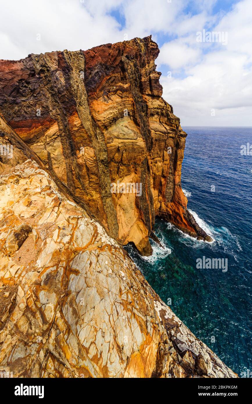 Complex volcanic geology on the promontory of Ponta de Sao Lourenco, Madeira Stock Photo