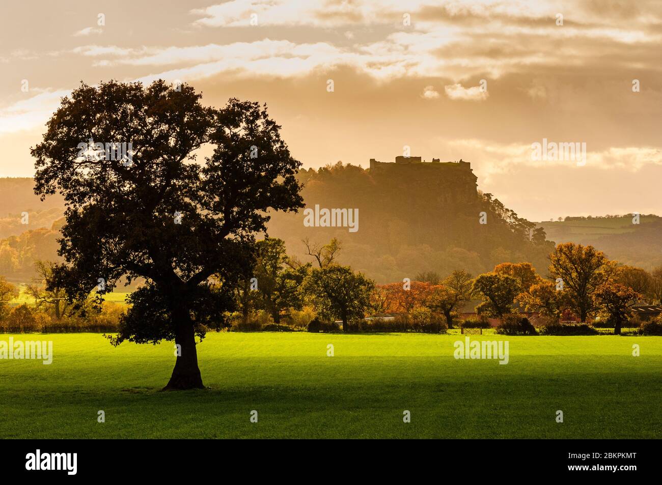 View towards silhouetted Beeston Castle, Cheshire, England Stock Photo