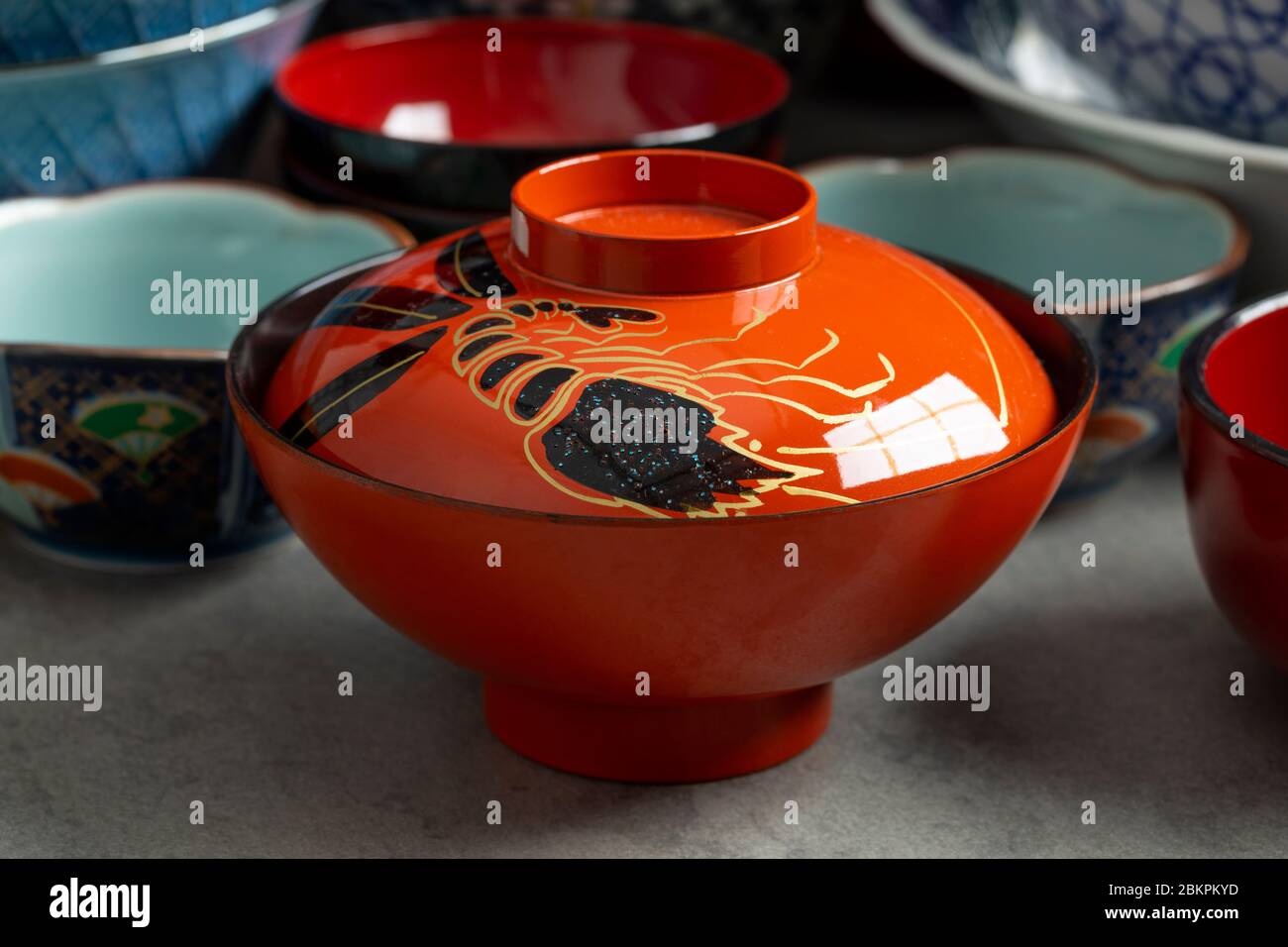Collection of different traditional Japanese bowls Stock Photo Alamy