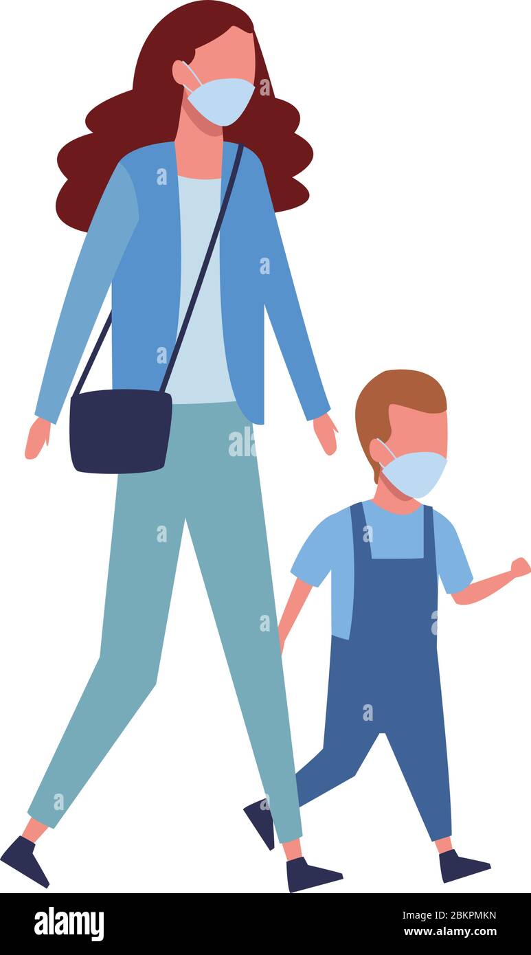 mother and son using face masks characters Stock Vector Image & Art - Alamy