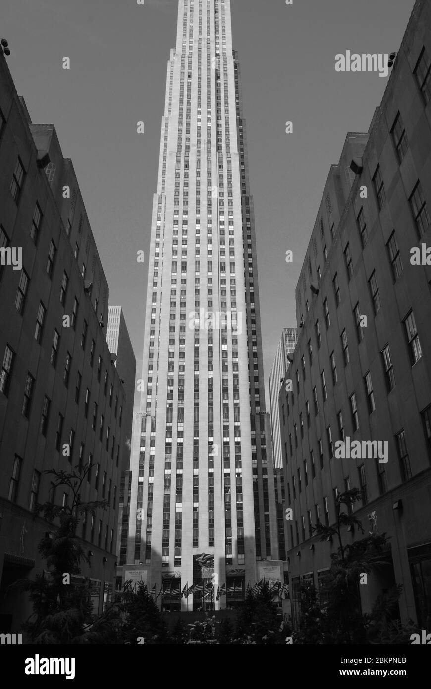 Rockefeller Center, 45 Rockefeller Plaza, New York, NY, United States by Raymond Hood Associated Architects B&W Stock Photo