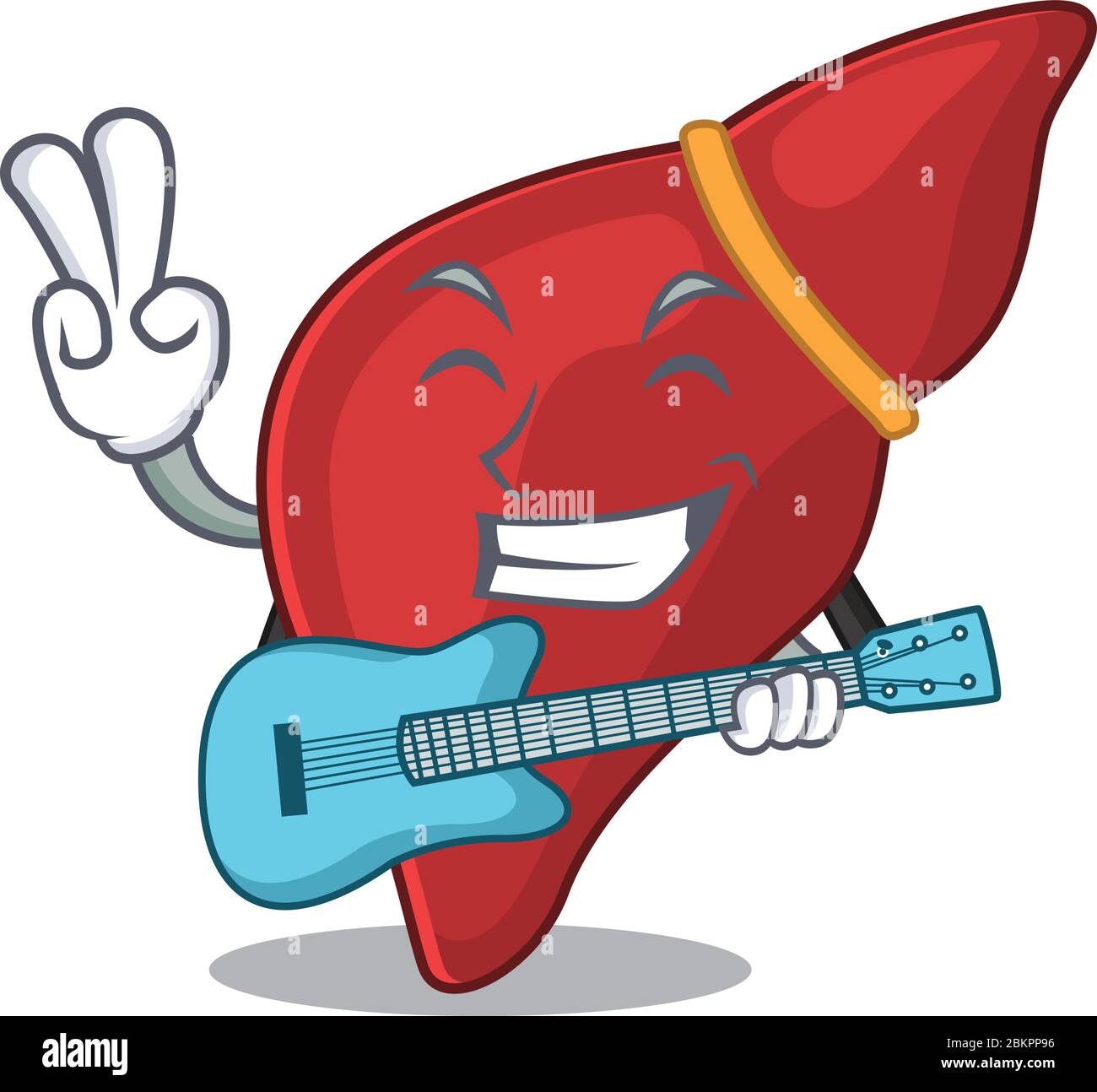Talented musician of healthy human liver cartoon design playing a guitar Stock Vector