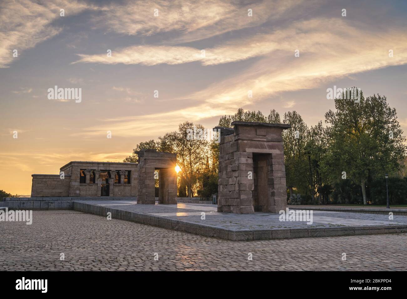 Madrid Spain, sunset city skyline at Temple of Debod Stock Photo