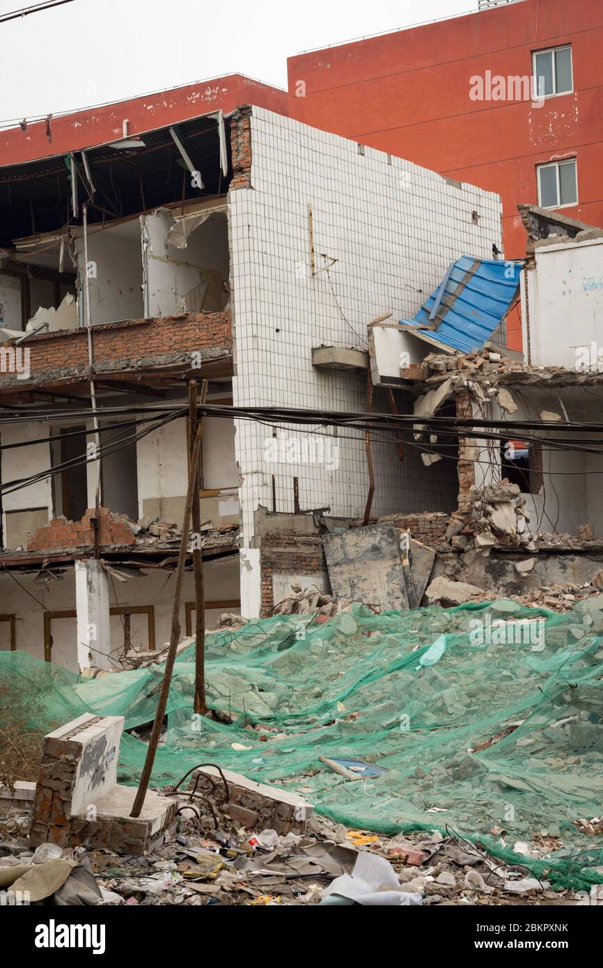 Demolition of old houses in suburban Beijing, to create space for construction of modern apartment buildings, Beijing, China Stock Photo